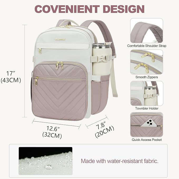 VANKEAN 15.6 Inch Laptop Backpack for Women Large Capacity | Waterproof Backpacks Stylish Travel Bags Casual Daypacks for College, Business