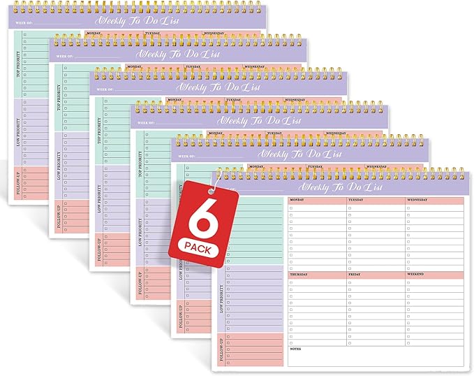 Taja 6 Pack of Weekly To Do List Notepad with 52 Undated Sheets（8.5"×11"）- Weekly Desk Planner for Women & Man, Work and Home - 6 Pack Violet Dream