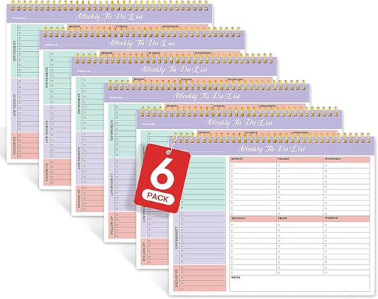 Taja 6 Pack of Weekly To Do List Notepad with 52 Undated Sheets（8.5"×11"）- Weekly Desk Planner for Women & Man, Work and Home - 6 Pack Violet Dream