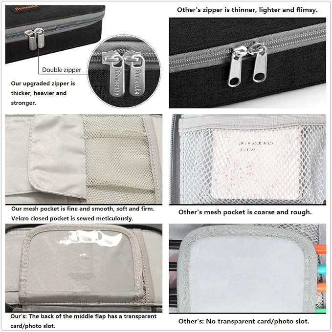Homecube Capacious Pencil Case Marker Holder Pouch Desk Organizer Big Pencil Bag with Zipper Large Storage Box for College Middle School Office Supplies Stationery - Black