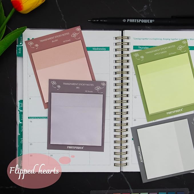 PARTSPOWER Super Transparent Sticky Notes, Jewel Tones 4 Packs 3X3 Inch See Through Annotating Sticky Notes for Annotating, Bible Study Supplies, Office School Supplies