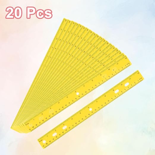 HARFINGTON 20pcs Plastic Rulers 12" (30cm) Clear Straight Ruler Measuring Tool Inches and Centimeters with Hole for Home Office Classrooms Drafting, Yellow