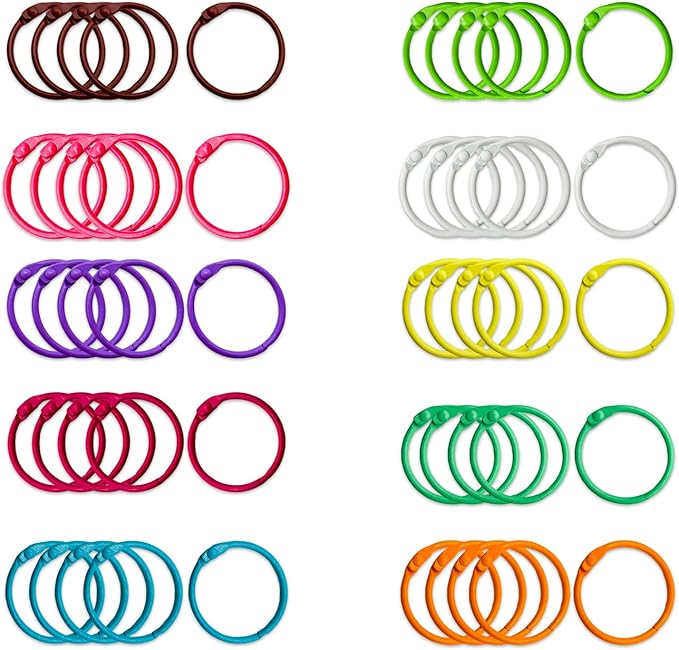 100pcs Metallic Loose Leaf Binder Rings, 10 Colors Colorful Book Rings Index Cards Notebook Rings for School Office (100, 1 inch)