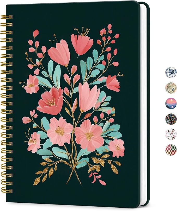 ZOTIA Lined Spiral Journal for Women, A5 Cute Hardcover College Ruled Notebook for Work, School & Note Taking, Aesthetic Writing Journal, 140 Pages (5.8" x 8.3"), Blush Botanicals