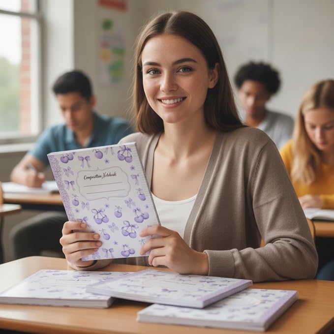 Fullhawl 6 Pack Composition Notebook College Ruled Bulk Light Purple Bow Composition Notebook Preppy Lavender Aesthetic for Back to School Supplies 110 Pages 9-3/4 x 7-1/2" for First Day of School