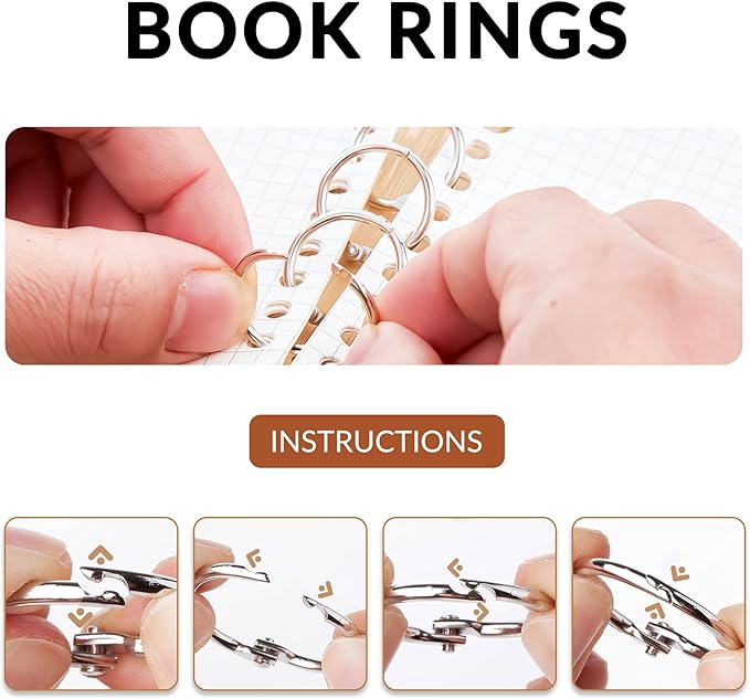 NEEWAY 40pcs Loose Leaf Binder Rings Assorted Sizes (0.75, 1, 1.2 Inch), Metal Rings for Index Cards, Flash Cards, Notebooks,Sliver