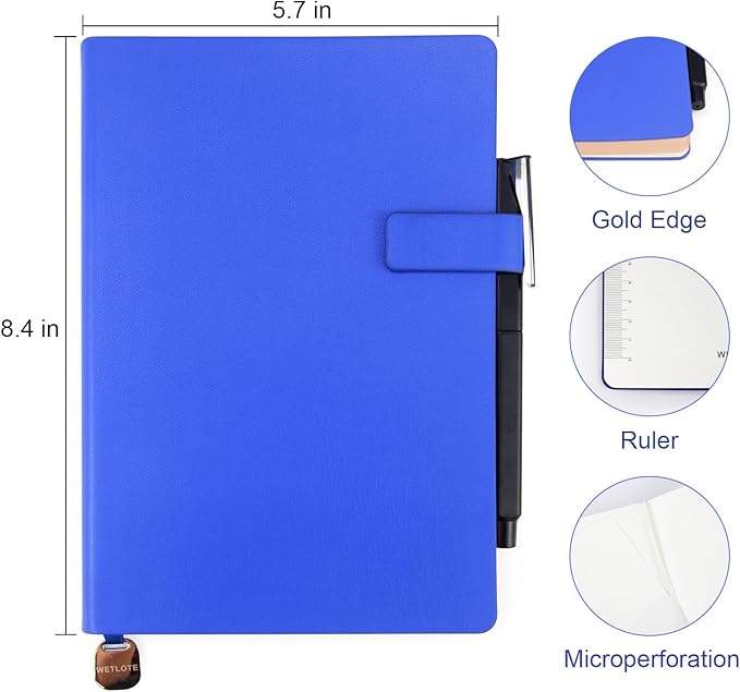 Soft Cover Leather Journal Notebook A5 Lined 212 Pages 5x8.25 Inches with Strap Closure Travel Work School Writing Journaling Notebooks for Women Men Gift Box Packaging Dark Blue
