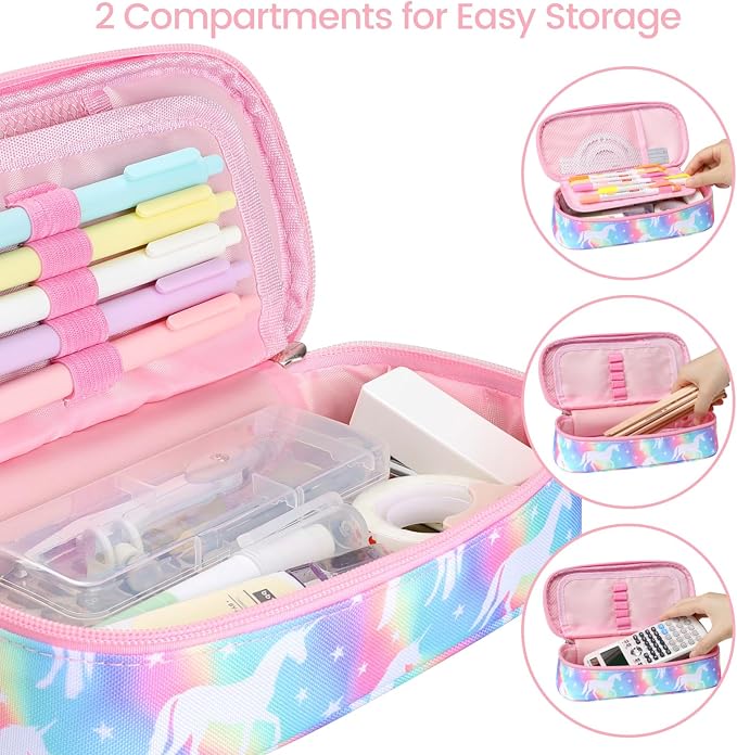 Cambond Pencil Case for Girls - Cute Pencil Cases for Kids Teen Girls Big Capacity Pencil Box Special Pencil Pouch for School with Personalized Letter Cards and Slot, Rainbow Unicorn