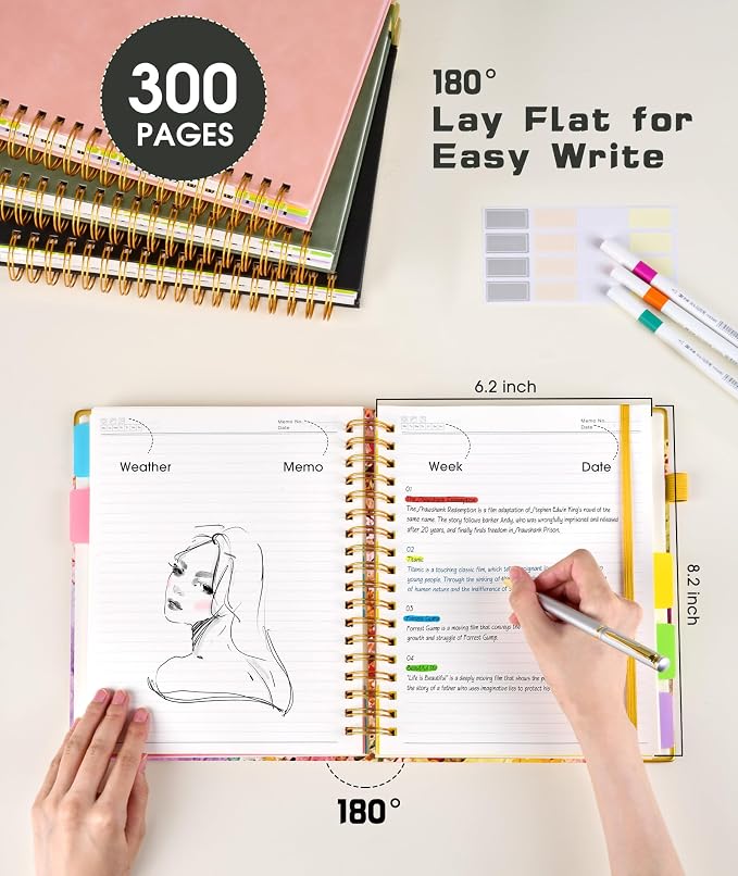 Hardcover Spiral Notebook journal with Removable Dividers Tabs, 300 Pages 5 Subject Notebook College Ruled, 100GMS Notebooks for Work School Note taking,Lined Journal for Women,A5 Autumn Tree