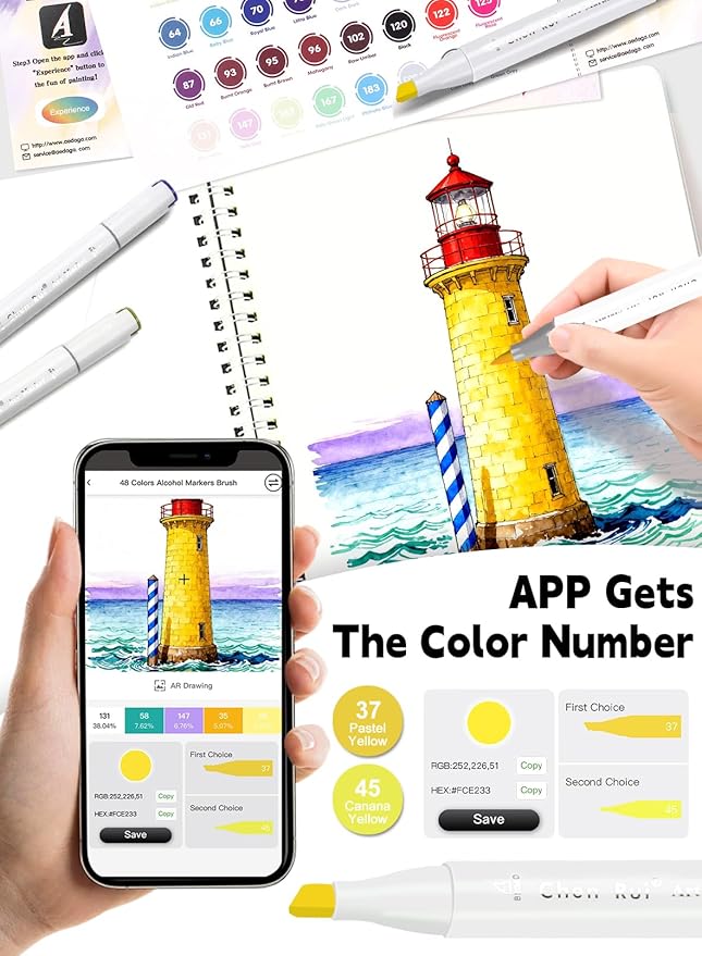 YHC 60 Colors Alcohol Markers Brush Tip with Free App, Chen Rui Series Chisel & Brush Tips Alcohol Brush Markers for Adults Coloring, Drawing, Painting, Illustration, Sketching