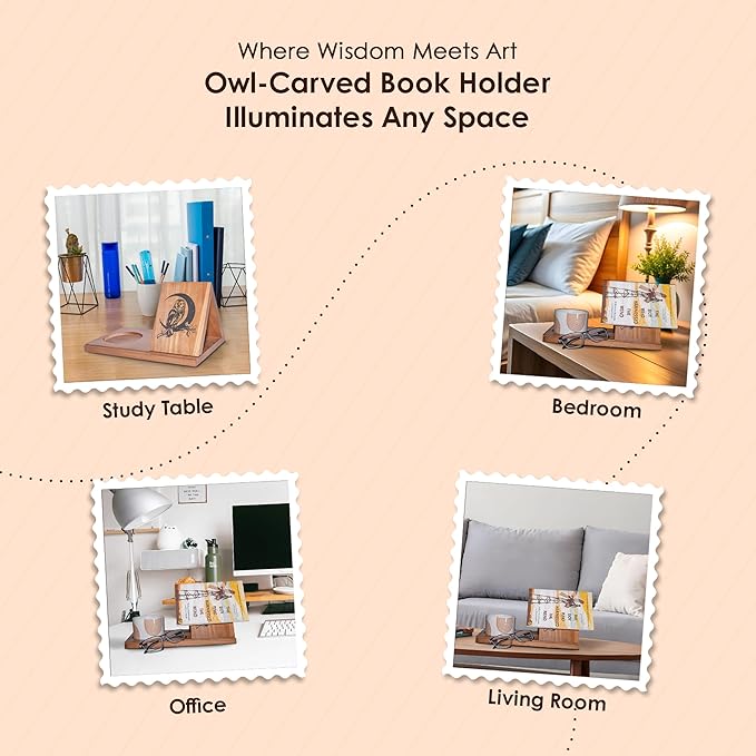Wooden Triangle Book Stand & Reading Valet – Book Rest with Cup, Phone, Glasses & Pen Holder – Thumb Book Page Holder - Nightstand Book Holder & Gift for Book Lovers, Readers & Bibliophiles