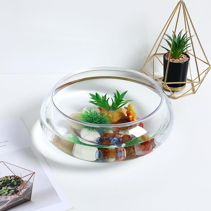 Kisangel Transparent Aquarium Tank 9.52 Inch Desktop Betta Fish Tank Small Fish Bowl for Plants and Aquatic Pets Home and Office Decor