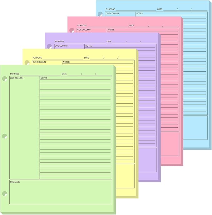 Ctosree 200 Sheets Cornell Notes Loose Leaf Paper, 8.5 x 11 Inch, 3 Hole Punch, Cornell Notes Filler Paper for School Office College Business Home (Colorful)