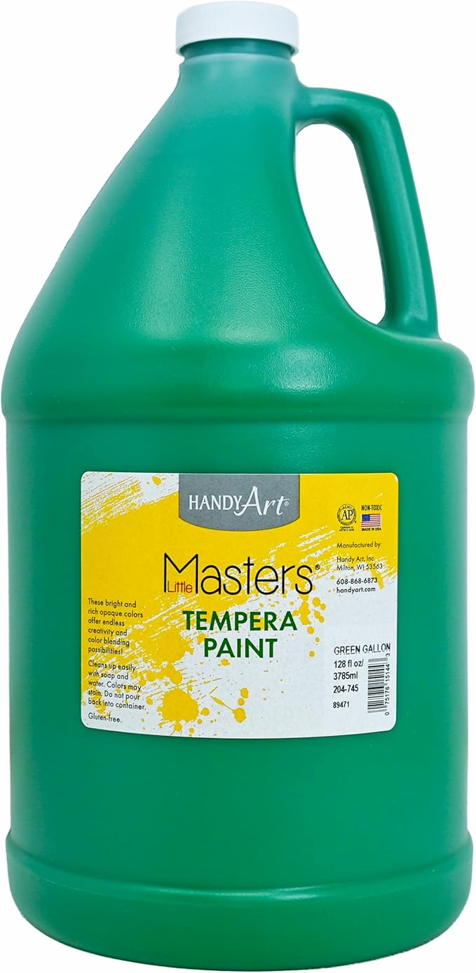 Handy Art Little Masters Tempera Paint, Green, Gallon 128 oz Bottle, Bright & Mixable, High Opacity, Washable Colors for Classroom, Students, Kids, Young Artists, Safe & Non-Toxic, Made in USA