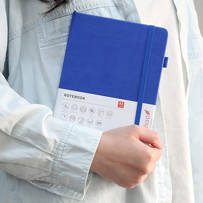 Lined Journal Notebooks with Pen Loop, Hardcover Notebook Journal for Work, 100Gsm Premium Thick Paper with Inner Pocket, Medium 5.7"x8.4", （Blue, Ruled）