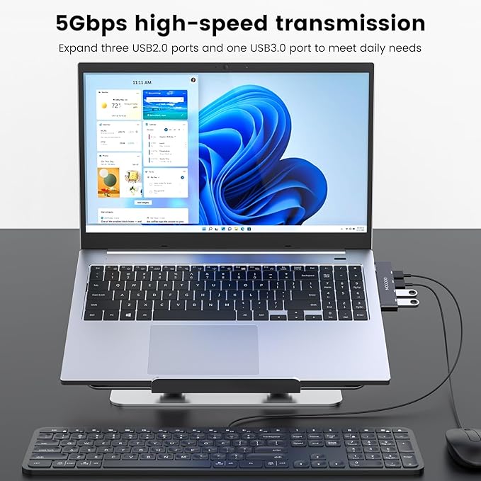 MOGOOD USB Hub 3.0, 4-Port USB Splitter – No Cable, Ultra-Slim, Adds 4 Ports to Your Laptop in Seconds – Plug & Play Data Hub for Mouse, Keyboard, Flash Drive, Printer