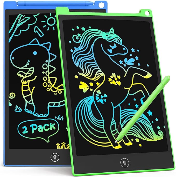 TECJOE LCD Writing Tablet, 8.5 Inch 2 Pack Colorful Doodle Board Drawing Tablet for Kids, Kids Travel Games Activity Learning Toys Birthday Gifts for 3 4 5 6 Year Old Boys and Girls, Blue Green