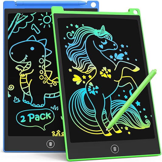 TECJOE LCD Writing Tablet, 8.5 Inch 2 Pack Colorful Doodle Board Drawing Tablet for Kids, Kids Travel Games Activity Learning Toys Birthday Gifts for 3 4 5 6 Year Old Boys and Girls, Blue Green