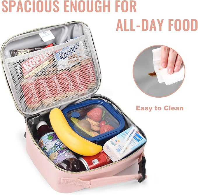 Genteen Lunch Bag for Women Girls Kids,Insulated Lunch Box,Reusable Lunchbox for School,Work,Outdoor(Pink)