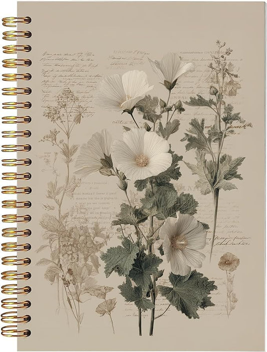 Vintage Floral Spiral Notebook, Classical Floral Botanical Aesthetic Journal Supplies, Flower Journal for Women, Retro Rustic Flower Notebook 5.5x8.3 Inch-384