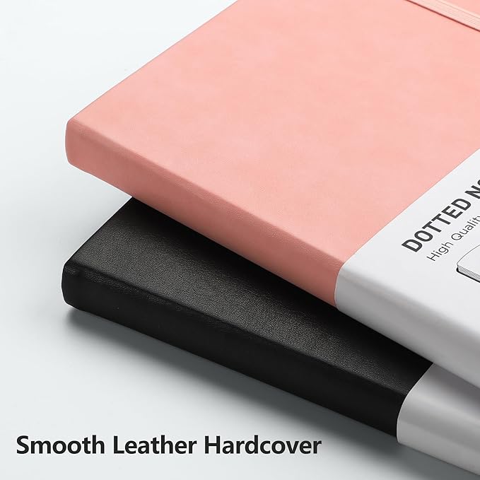 RETTACY Dotted Journal Notebook, 256 Pages, A5 Medium Size (5.7'' × 8.3''), Leather Hardcover, 120 GSM Thick Paper, for Journaling, Planning, Tracking (Pink)