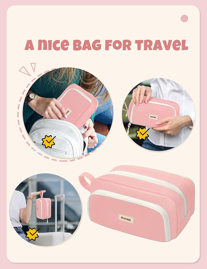 SUNEE Large Pencil Case, Big Capacity Pen Pouch with 3 Compartments, Kawaii Cute Pencil Bag with Zipper, High Storage Stationery Holder and Organizer, School Supplies for Teen and Adult Girls, Pink