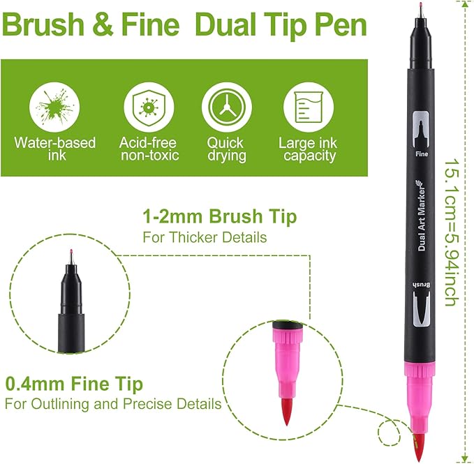 nauets 60 Colors Brush & Fine Dual Tip Watercolor Markers for Adult Coloring Books No Bleeding Professional Paint Pens For Drawing Note taking Planner Calligraphy Journaling Card Making Art Supplies