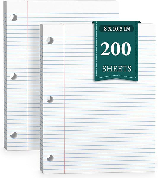 Loose Leaf Paper, 200 Sheets Notebook Paper, 8 x 10.5 College Ruled Paper, 3 Hole Punch Binder Paper, Lined Paper for 3 Ring Binders, College Ruled Paper, 8" x 10.5" Filler Paper