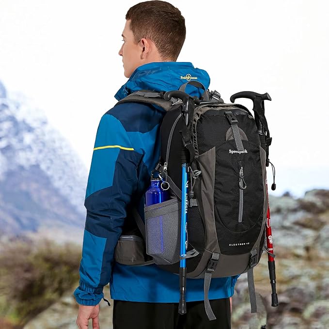 SPEEDPARK 40L Hiking Backpack, Lightweight Camping Daypack with Rain Cover | Water-Resistant Rip-Stop Nylon, Multi-Pockets, Survival Whistle. Ideal For Men, Women, Travel, Trekking