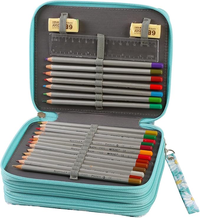 Portable Colored 72 Slots Pencil case Organizer with Printing Pattern for Watercolor Pens, Pencil Case Organizer for Artist