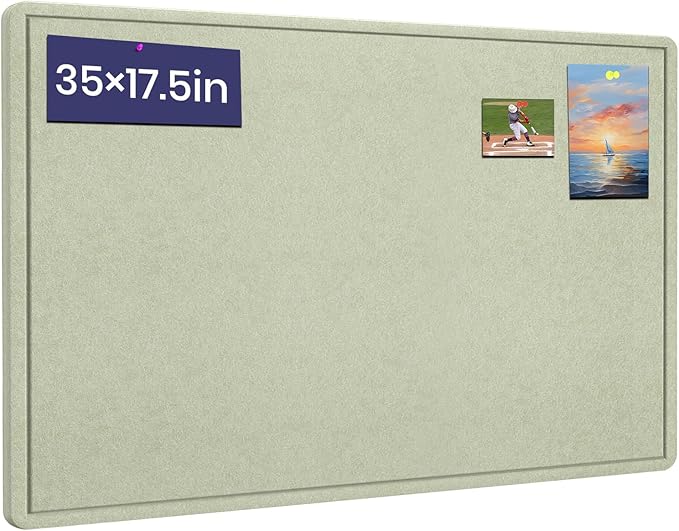 Bulletin Board - 35 x 17.5 inches Decorative Felt Pin Board - Cork Board Alternative for Wall - Foldable Photo Board Self-Adhesive Prayer Board with 20 Pushpins - Sage Green