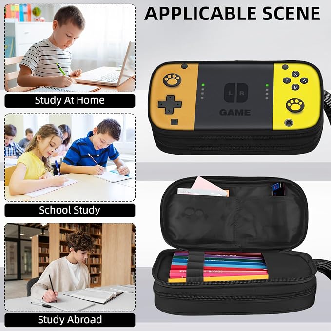 Gamer Pencil Case for Boys, Large Boys Pencil Pouch for Kids Teens School, Big Capacity Pen Box Pen Bag Organizer with 2 Compartments & Zipper