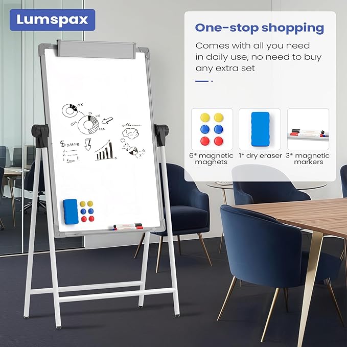 Large Double Sided White Board with Stands, 36" x 24" A-Stand Dry Erase Easel, Portable Flip Chart Easel with Height Adjustable Design for Home, School, Office