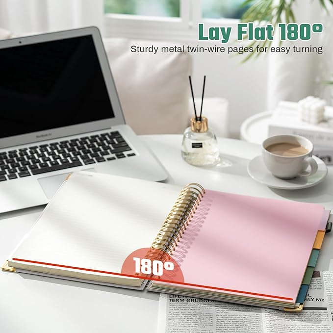 Hardcover Spiral Notebooks 8.5" X 11" Note Taking 5 Subject Notebook College Ruled with Dividers 240 Pages 100GSM Aesthetic Spiral Notebook for Work School Cute Journals for Women Writing, White
