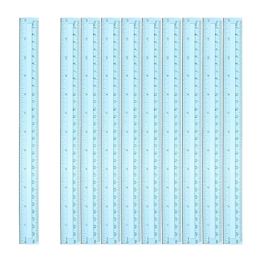 HARFINGTON 12pcs Plastic Rulers 12" (30cm) Clear Straight Ruler Measuring Tool Inches and Centimeters for Home Office Classrooms Drafting, Clear Blue