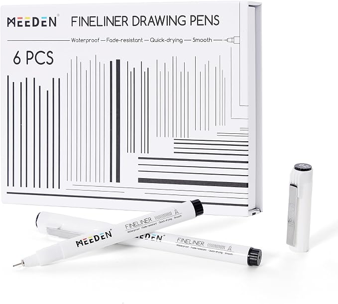 MEEDEN Micro Fineliner Drawing Pens: 0.2mm Needle Nib, 6 Pack, Black Ink