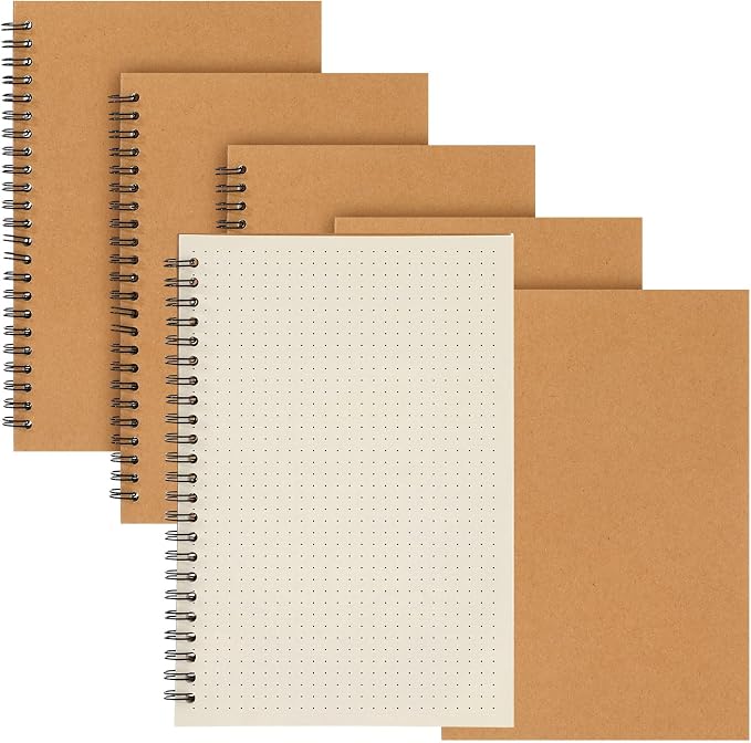 Epakh 6 Pack Spiral Notebooks A5 Bulk Back to School Hardcover Spiral Journal Notebook 5.5 x 8.3 Inch, First Day of School Journal Paper Notebook for Writing, 50 Sheets 100 Page (Dotted,Brown)