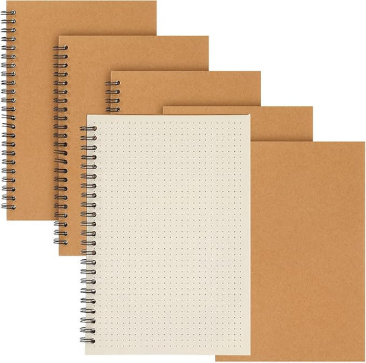 Epakh 6 Pack Spiral Notebooks A5 Bulk Back to School Hardcover Spiral Journal Notebook 5.5 x 8.3 Inch, First Day of School Journal Paper Notebook for Writing, 50 Sheets 100 Page (Dotted,Brown)