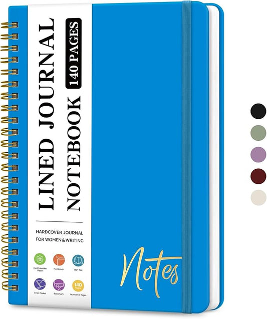ZOTIA Lined Spiral Journal Notebook for Women, A5 College Ruled Journals for Writing, Hardcover Notebooks for Work, Note taking and Office School Supplies,140 Pages - Azure Blue