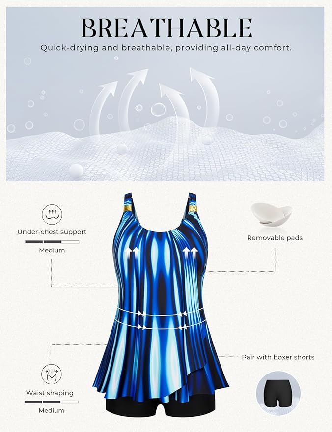 Hanna Nikole Womens Tankini Swimsuits 2 Piece Bathing Suit Flowy Ruffle Tankini Tops with Swim Shorts