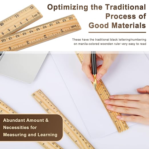 Zonon 100 Pcs Wooden Ruler Bulk Wood Measuring Ruler Office 2 Scale for School Education Families Kids Students (12 Inch)