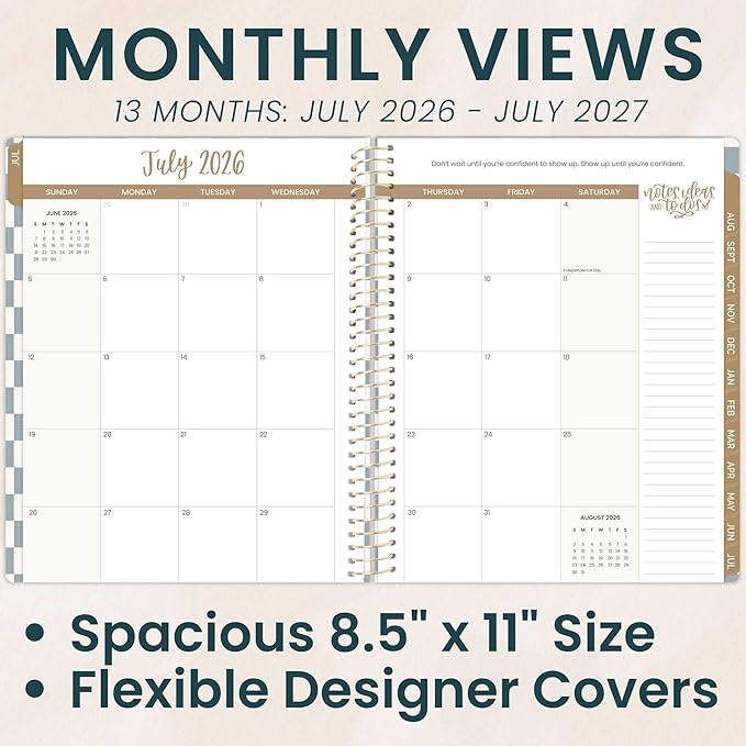 bloom daily planners 2026-2027 Planner (8.5” x 11") 13 Month Academic Year Organizer (July 2026 - July 2027) - Weekly & Monthly Agenda Book with Stickers & Tabs - Checkered