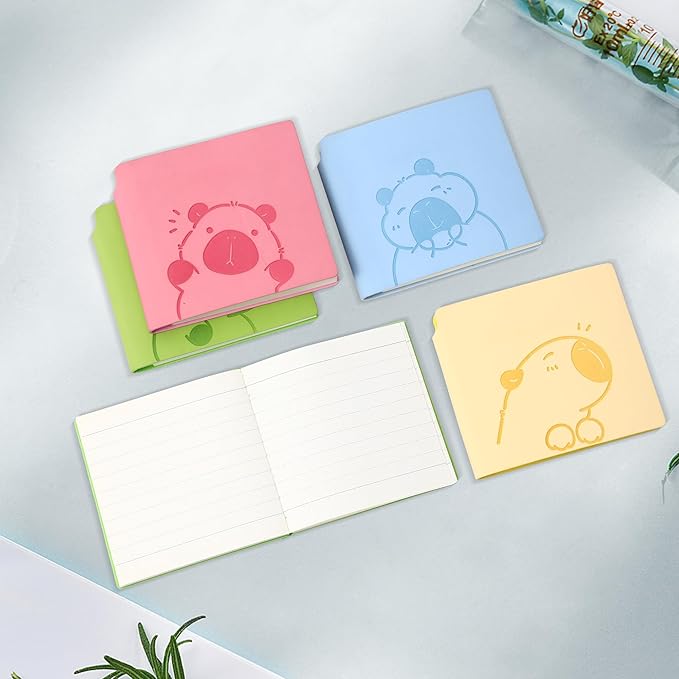 BOBO RABBIT 3 Pack Mini lined Notebooks Pocket Size Journal 200 Pages Small Softcover Leather Cartoon Capybara Cute Journal for Student Note Taking Writing Lay Flat, 3.9"x3.9" Inner(Mini Square)