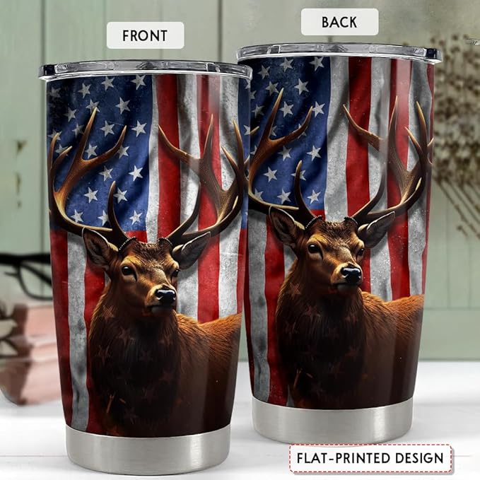 SANDJEST Hunting Tumbler Cup 20oz Deer Hunting Gifts for Men Hunters American Flag Stainless Steel Insulated Tumblers Coffee Travel Mug Hunter Gift for Birthday Christmas