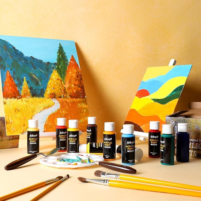 Artkey Acrylic Paint Set, 16 Colors 2 oz/59 ml Acrylic Paint Kit for Professional Artists & Beginners – Fall Warm Art & Craft Supplies for Canvas, Wood, Fabric, Rock, Leather, Ceramic, Glass