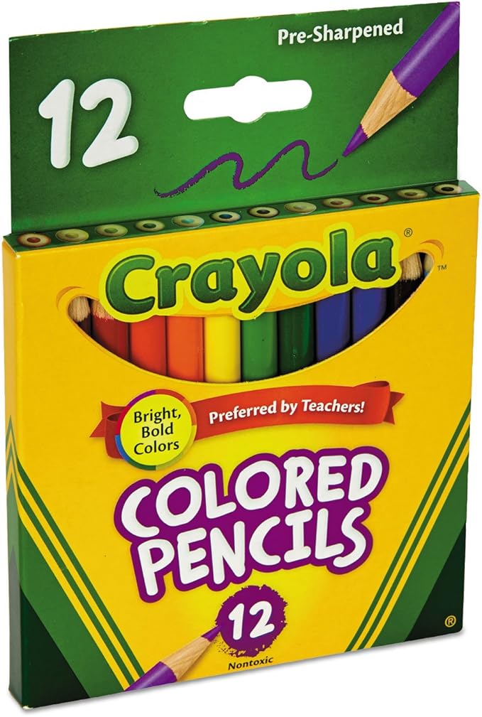 Crayola 684112 Short Barrel Colored Woodcase Pencils, 3.3 mm, 12 Assorted Colors/Set