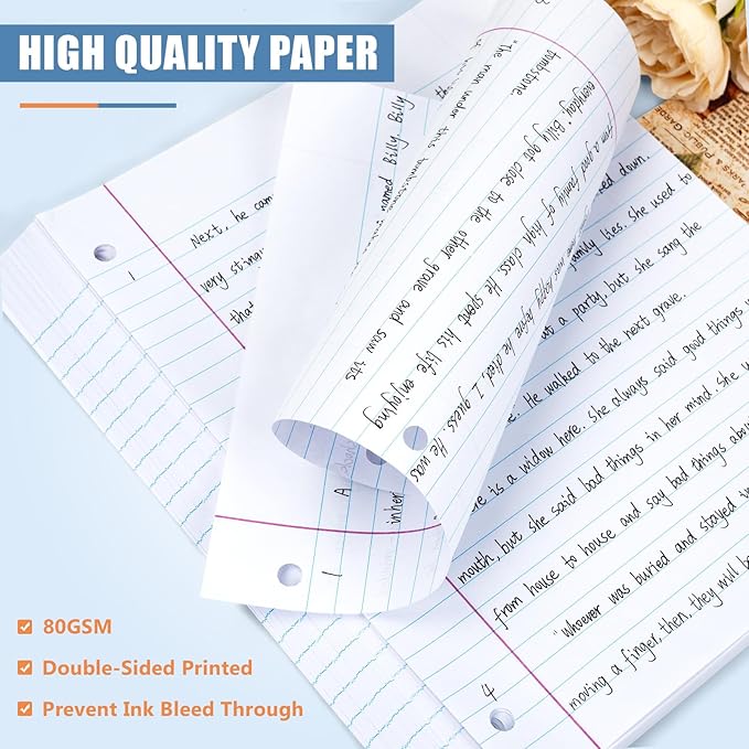 Loose Leaf Notebook Paper 750 Sheets 5 Packs Bulk for 3 Ring Binder, 8x10.5 Filler Paper Wide Ruled 3-Hole Punched Lined Paper for Writing Office Business School College Home (150 Sheets/Pack)
