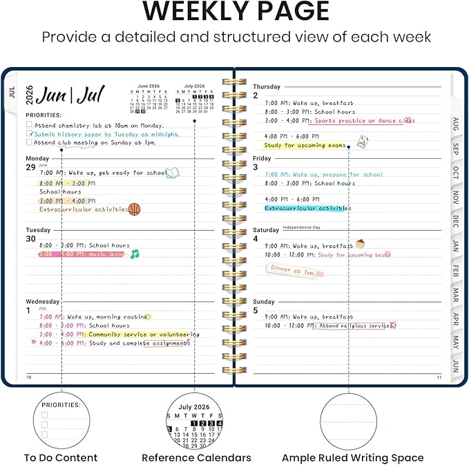 Planner 2026-2027 for Women & Men, Academic Monthly and Weekly Calendar Planner, Jul 2026 - Jun 2027, A4 (8.5" x 11"), Teacher Student Planning Book with Tabs, Ideal for Office School Supplies - Navy Blue