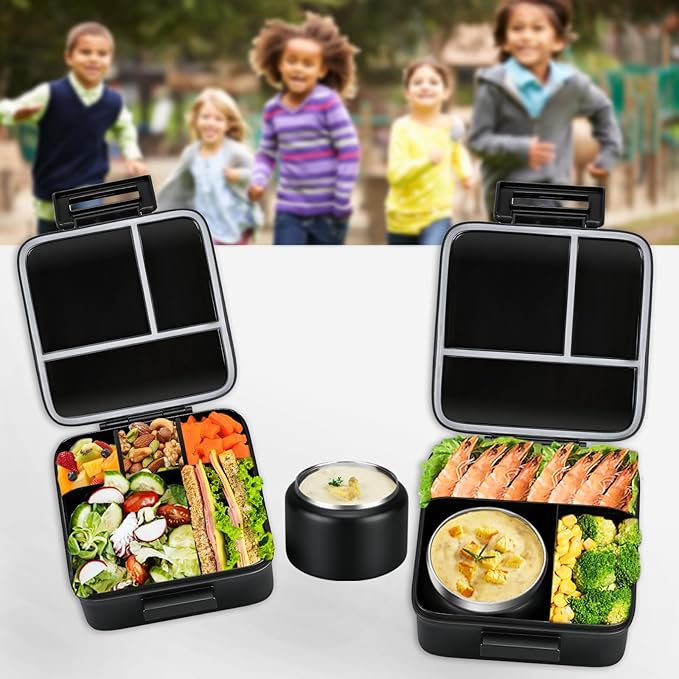 MAISON HUIS Bento Lunch Box with 8oz Soup Thermo, 5-Compartment Leak-Proof Container, Thermo Hot Food Jar and Insulated Lunch Bag, BPA Free,Travel, School