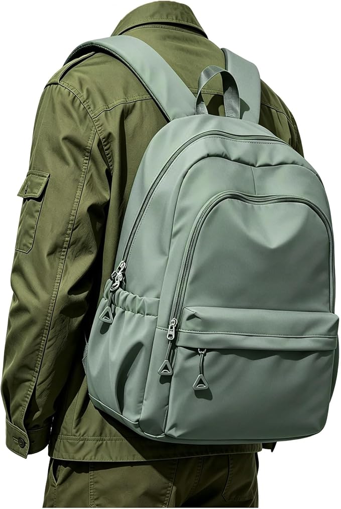 BJLFS Green Cute School Backpack with Laptop Compartment Small Travel Laptop Backpack for Women Men Waterproof College Backpack Simple School Bag for Teens Girls Boys